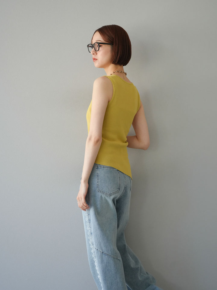 [SET]カシュクールノースリーブニットトップス+ラインレースデニムパンツ(2set)