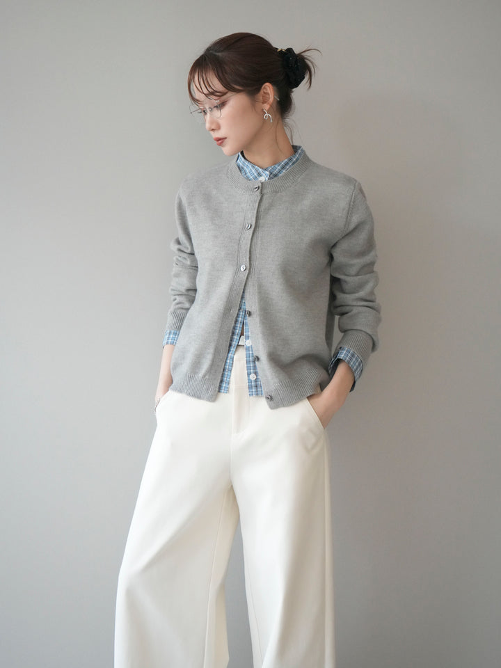 [予約]チェックシャツレイヤードデザインニットカーディガン/gray