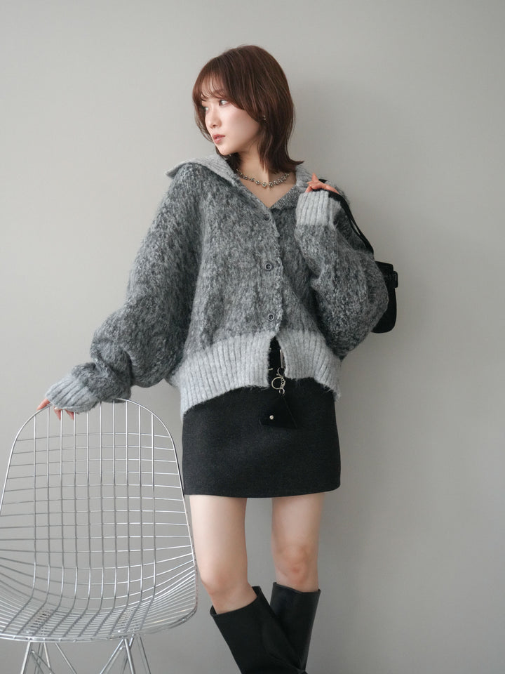 [予約]リブ切替メランジニットカーディガン/charcoal