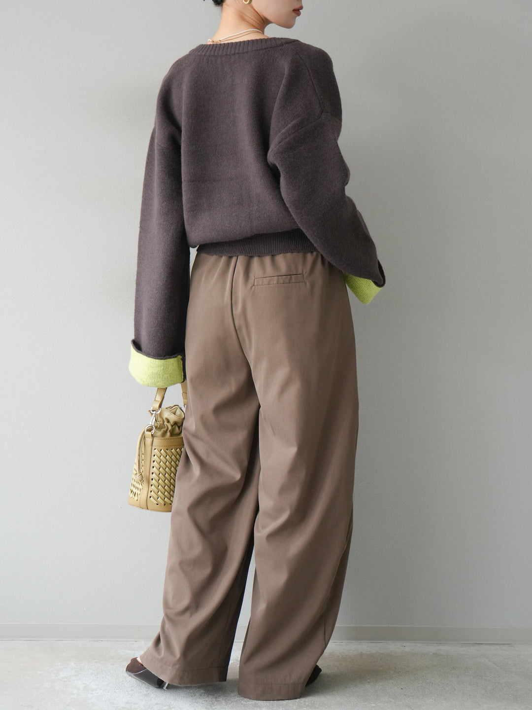【SET】雙色針織開襟衫+褶襉設計寬褲（2套）