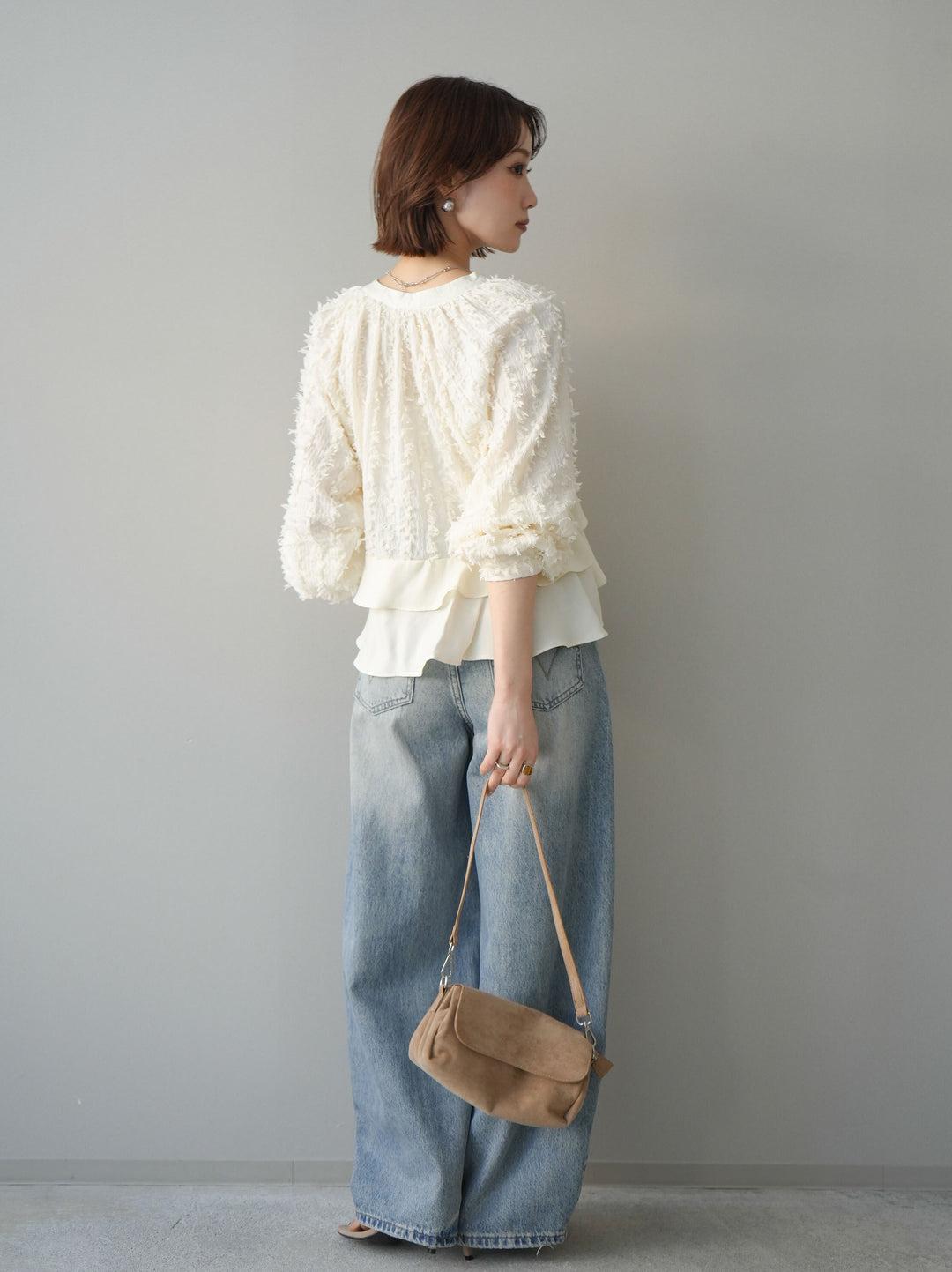 [予約]ダメージデニムセミワイドパンツ/lightblue