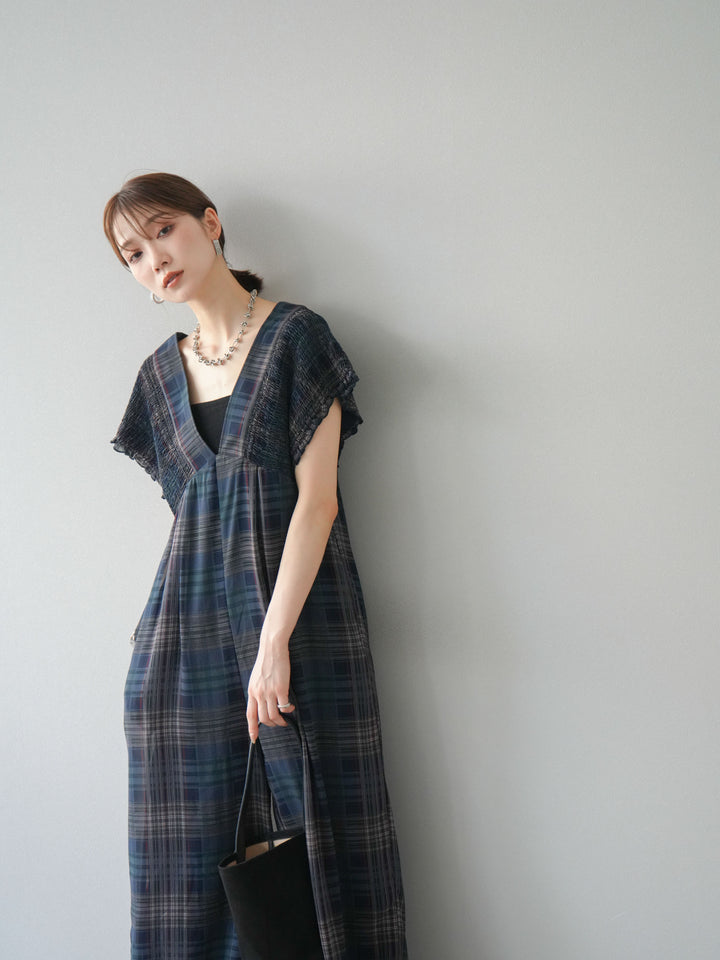 [套裝] 透視格紋褶皺背帶褲 + 配件套裝（2 套）