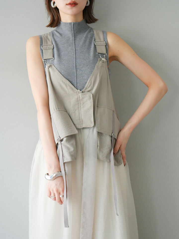 [予約]タクティカルベストオーガンザワンピース/グレージュ