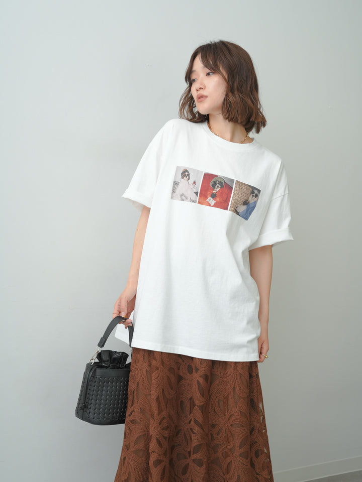 [SET]スリードッグフォトボックスTEE+フラワーレースレイヤードスカート(2set)