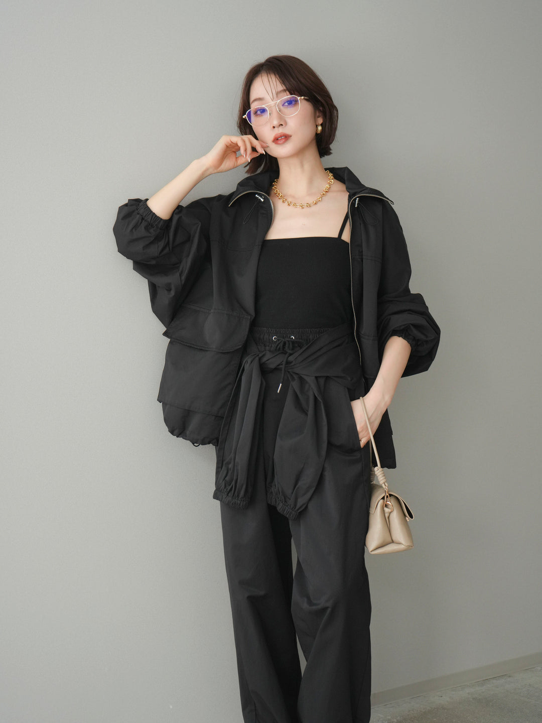 [予約]ビッグポケットコットンナイロンジップブルゾン/black