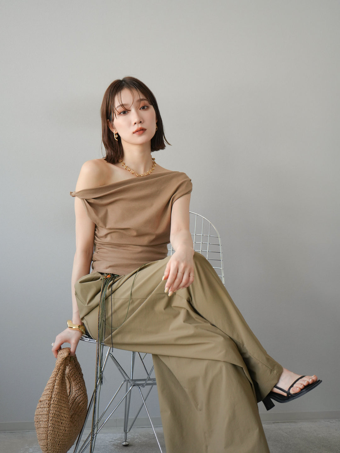 [SET]タックデザイントップス＆ビーズベルト付きパンツSET UP(2set)