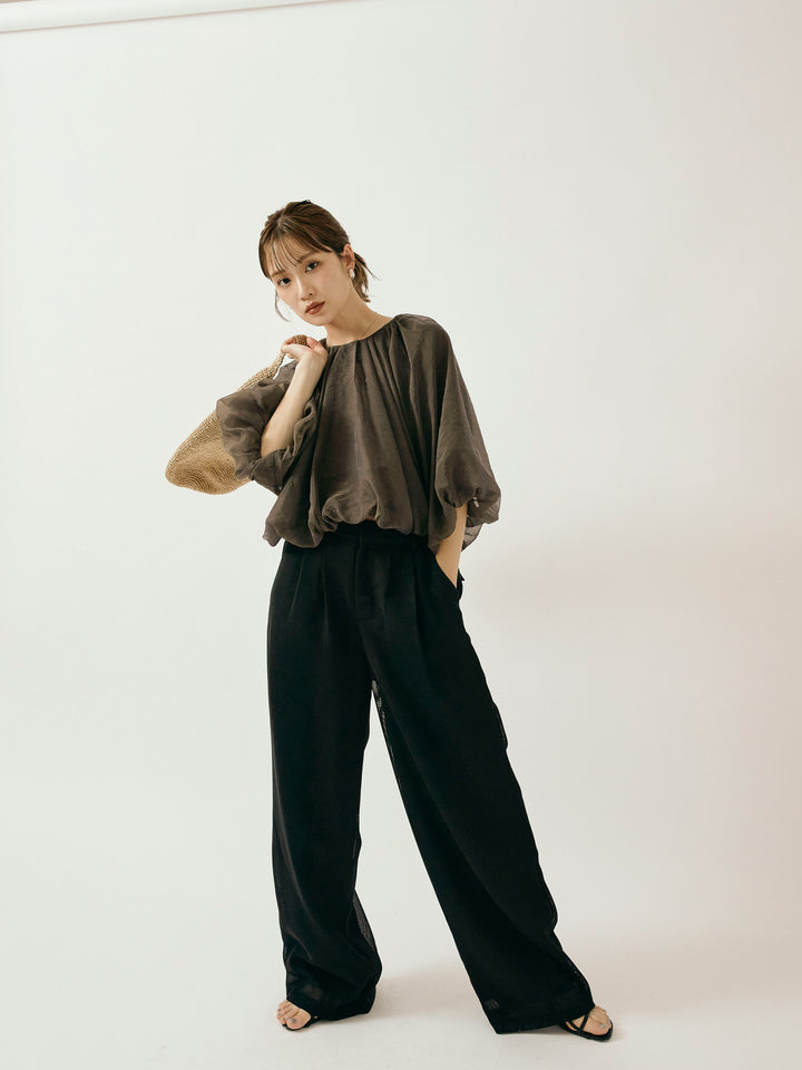 [予約]メッシュタックワイドパンツ/ブラック