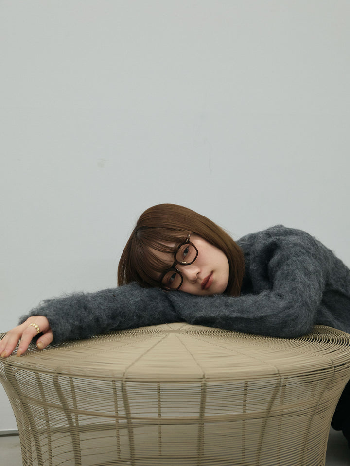 [予約]モヘアタッチクロップドニットプルオーバー/charcoal