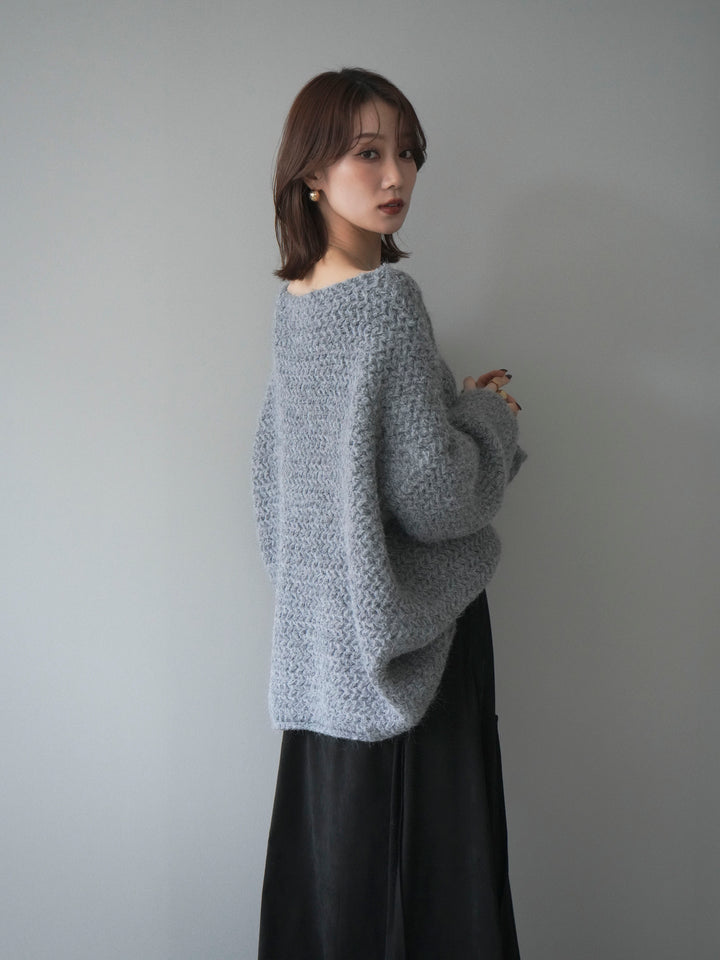 [予約]ワッフル編みオーバーニットプルオーバー/gray