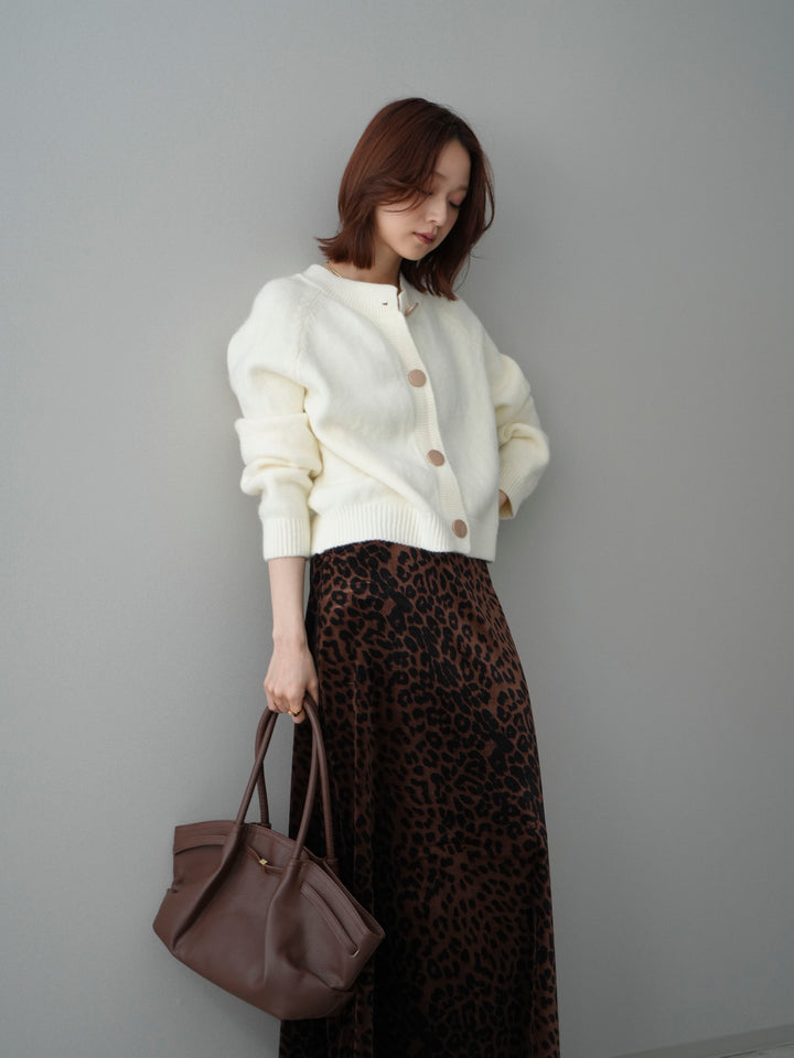 [SET]BIGボタンニットカーディガン+レオパードベロアナロースカート(2set)