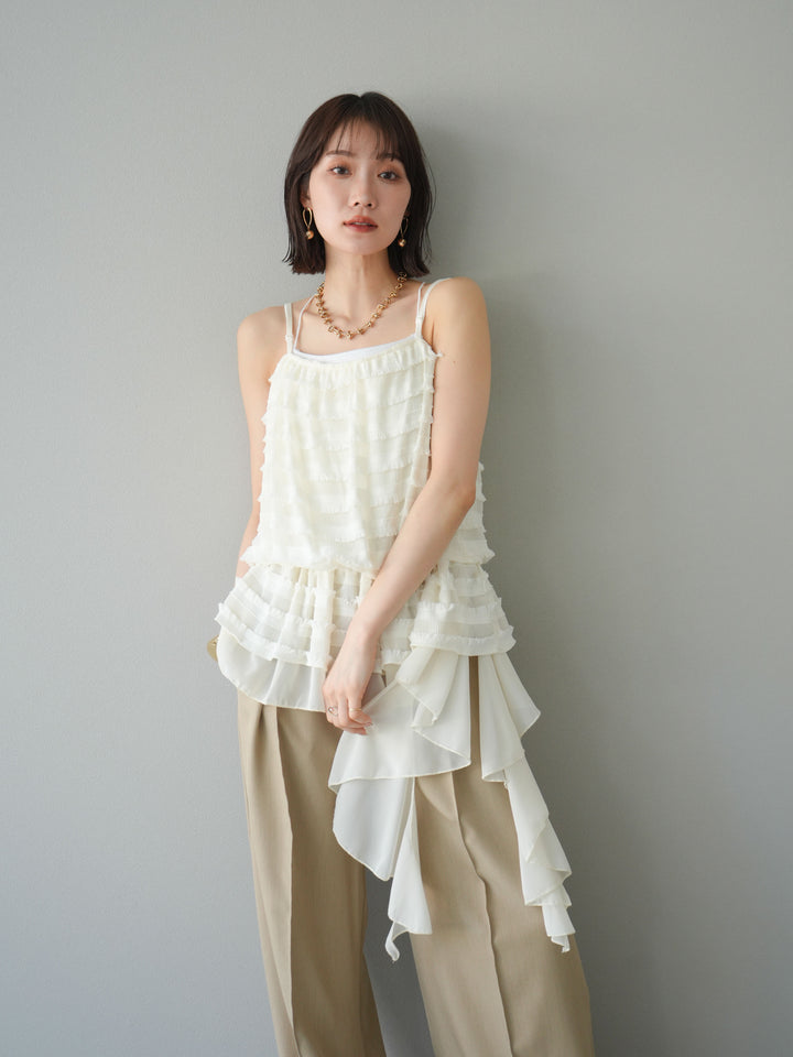 【預購】荷葉邊流蘇吊帶衫/象牙白