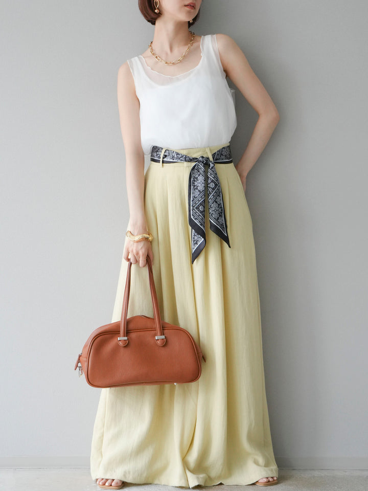 [予約]スカーフベルト付3タックワイドパンツ/イエロー