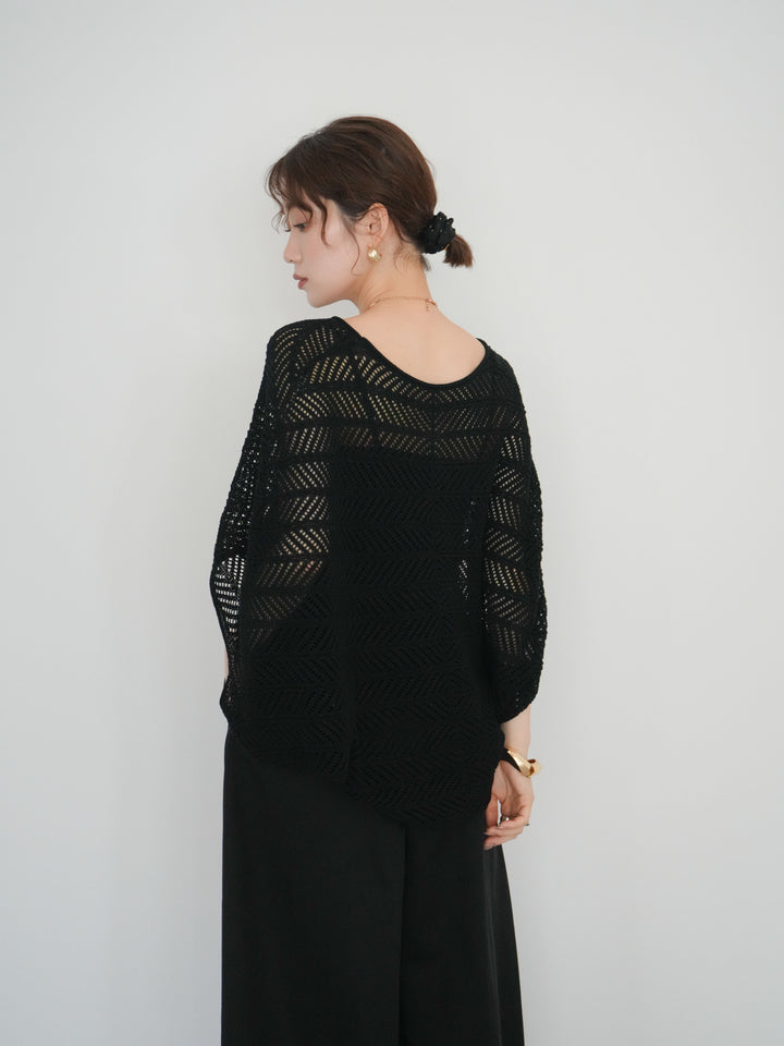 [予約]シアーポンチョニットトップス/black