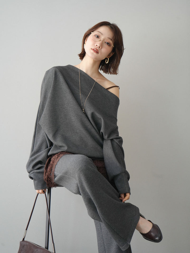 [SET]アシンメトリーオフショルポンチプルオーバー+選べるアクセセット(2set)