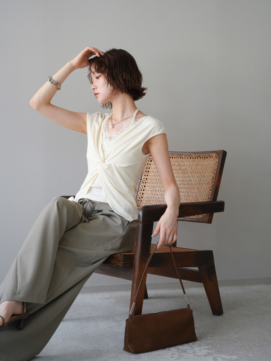 【套裝】前扭紋羅紋上衣 + 前扭紋羅紋上衣（兩件組）