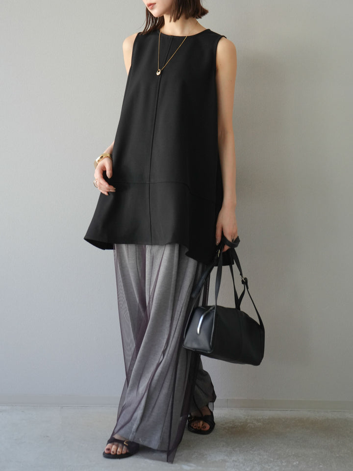 [予約]チュールワイドパンツ/ブラウン