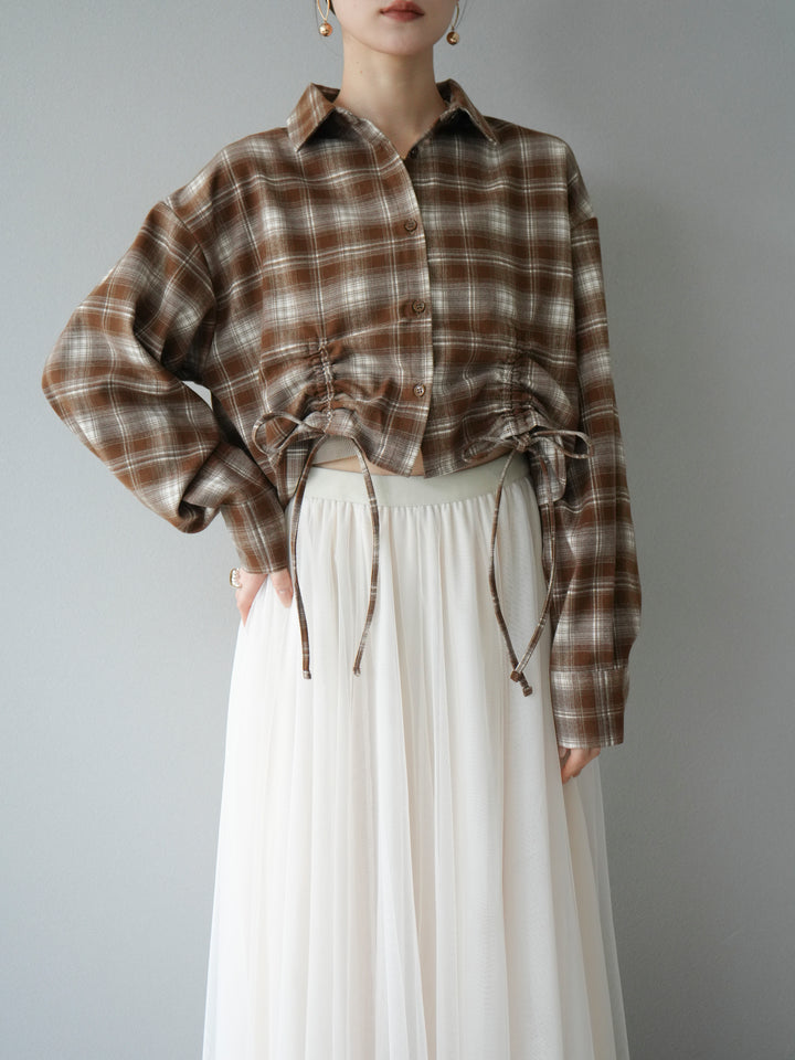 [予約]ドロストクロップネルチェックドシャツ/シナモン