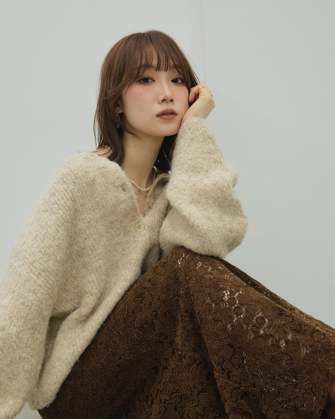 【Allure】[SET]ブークレニットカーディガン+ブークレニットカーディガン(2set)