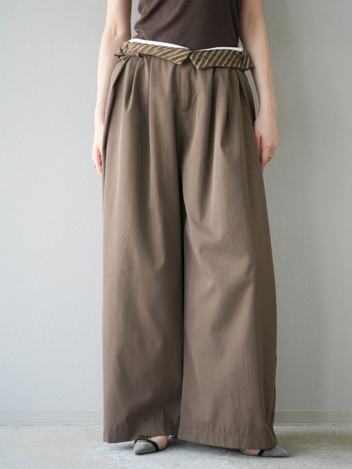 [予約]タックデザインワイドパンツ/ブラウン
