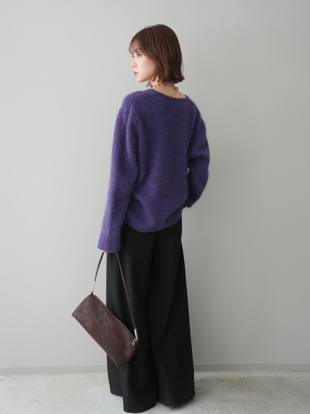 [SET]くるみボタンニットカーディガン+テープベルトタックバギーパンツ(2set)