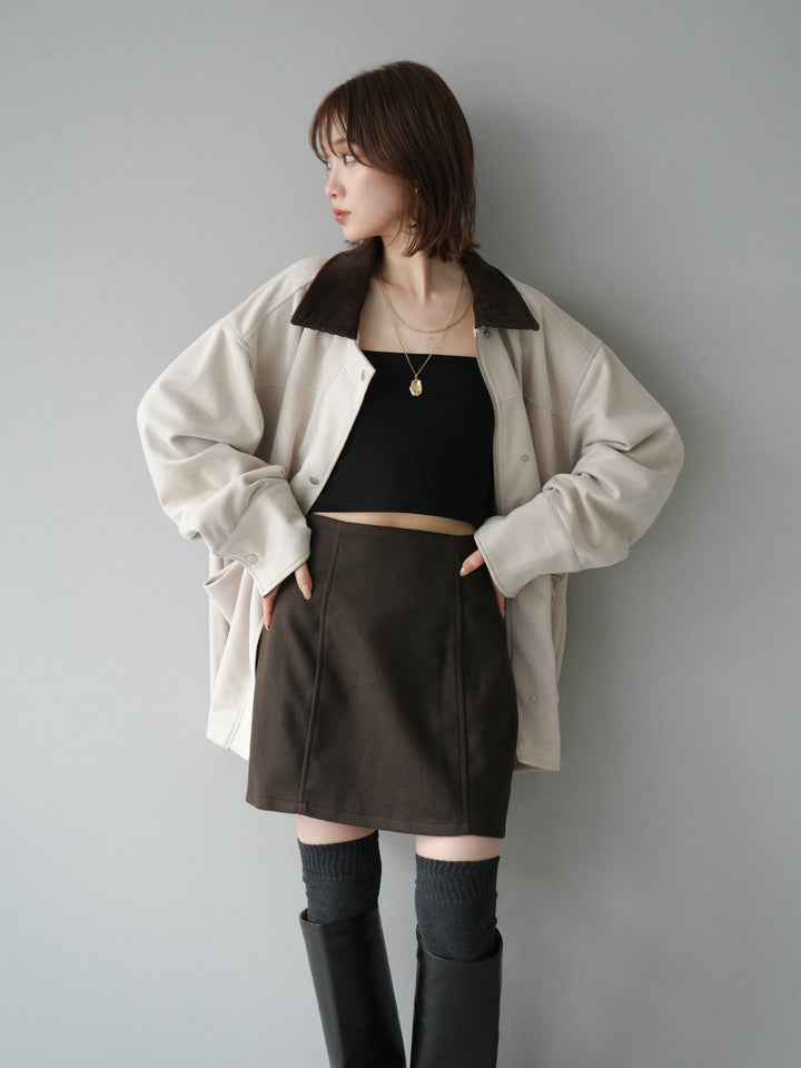 [予約]コーデュロイ襟スウェードミドルジャケット /エクリュ