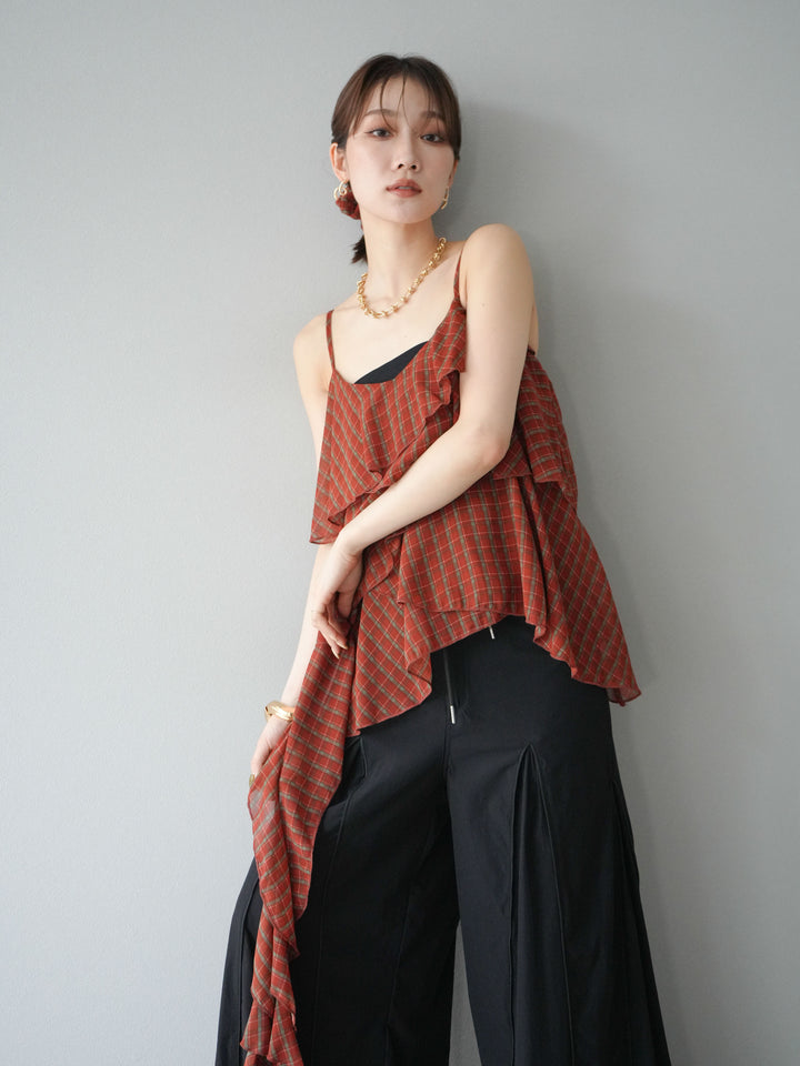 [予約]チェック柄ラッフルキャミソール/レッド