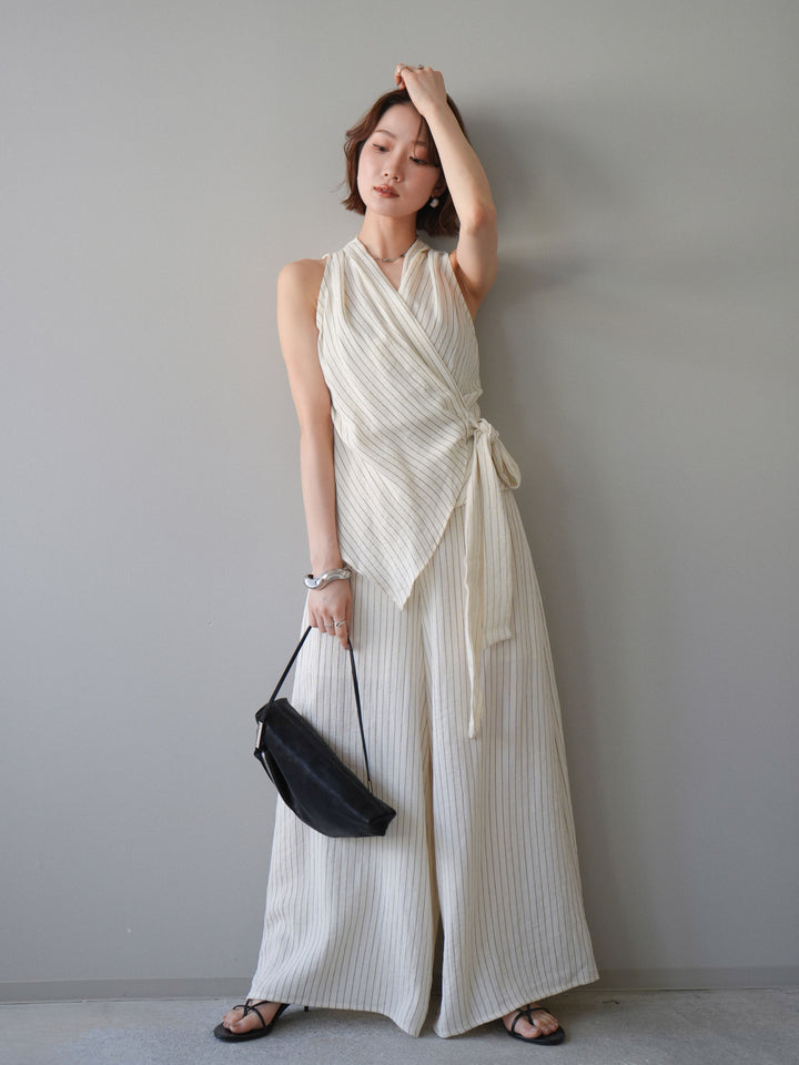 [SET]ラップノースリーブトップス＆ワイドフレアパンツSET UP(2SET)+選べるアクセセット(2set)