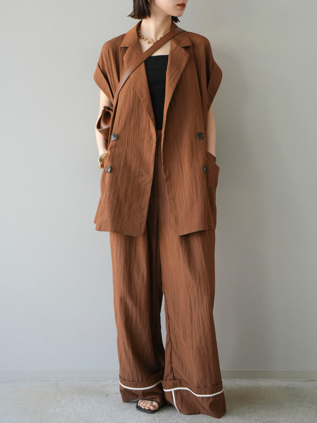 [SET]リネンライクノースリーブダブルジレ+リネンライクノースリーブダブルジレ(2set)