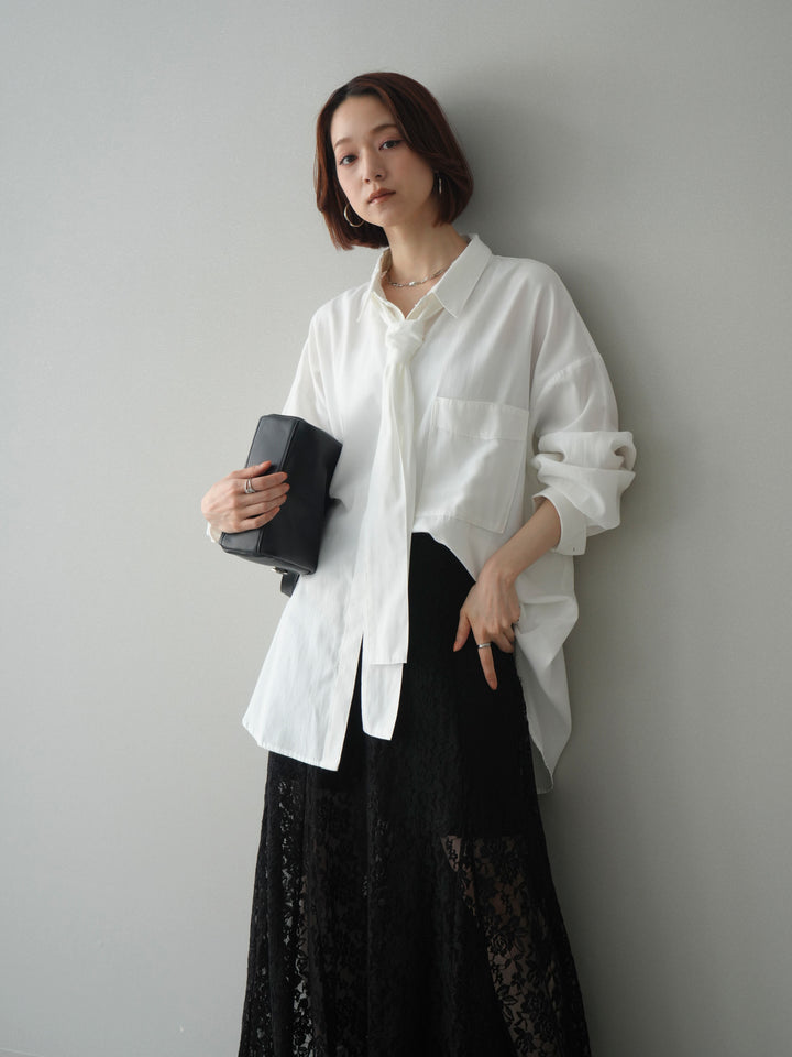 [予約]コットンライクボウタイオーバーシャツ/offwhite