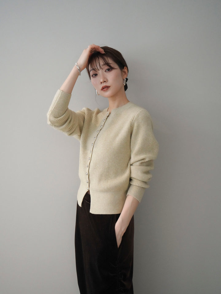 [予約]シルバーボタン畦編みニットカーディガン/ivory