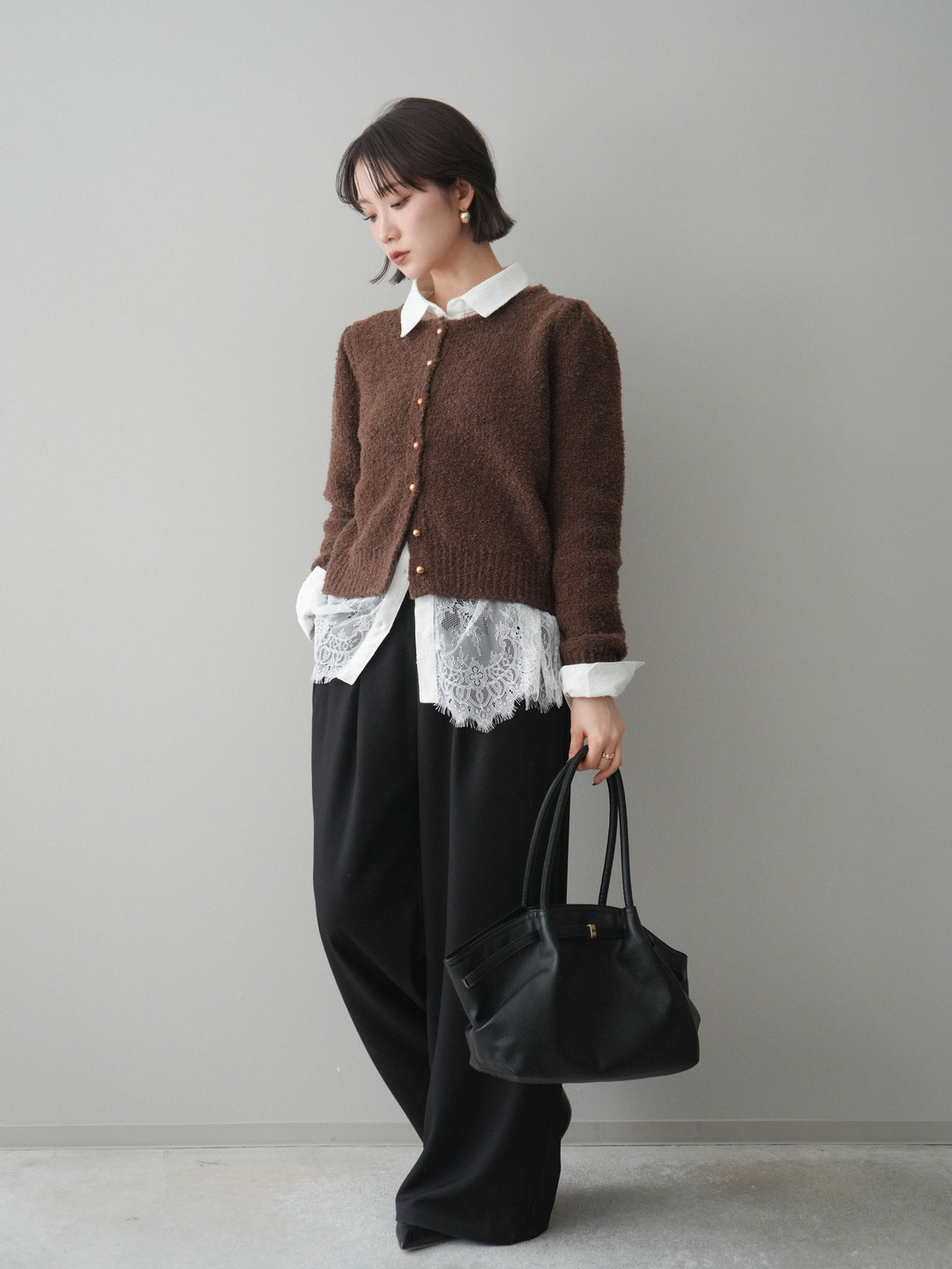 [予約]ウエストレースタックワイドパンツ/black