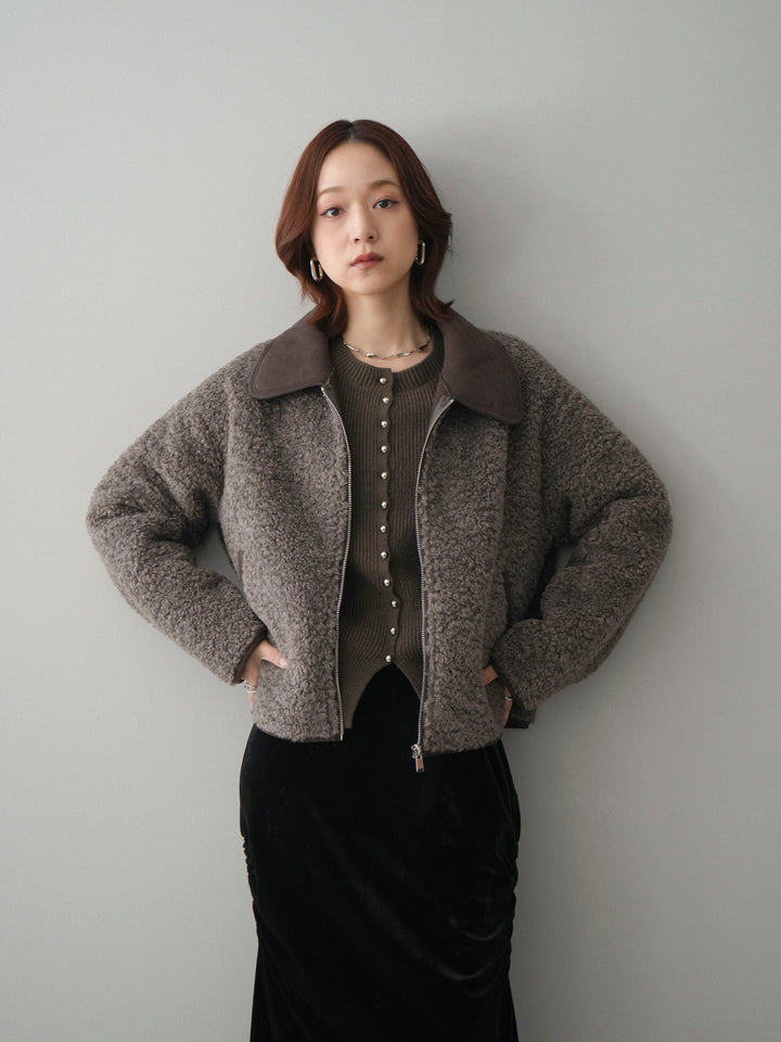 [予約]スエード襟ボアショートジャケット/brown