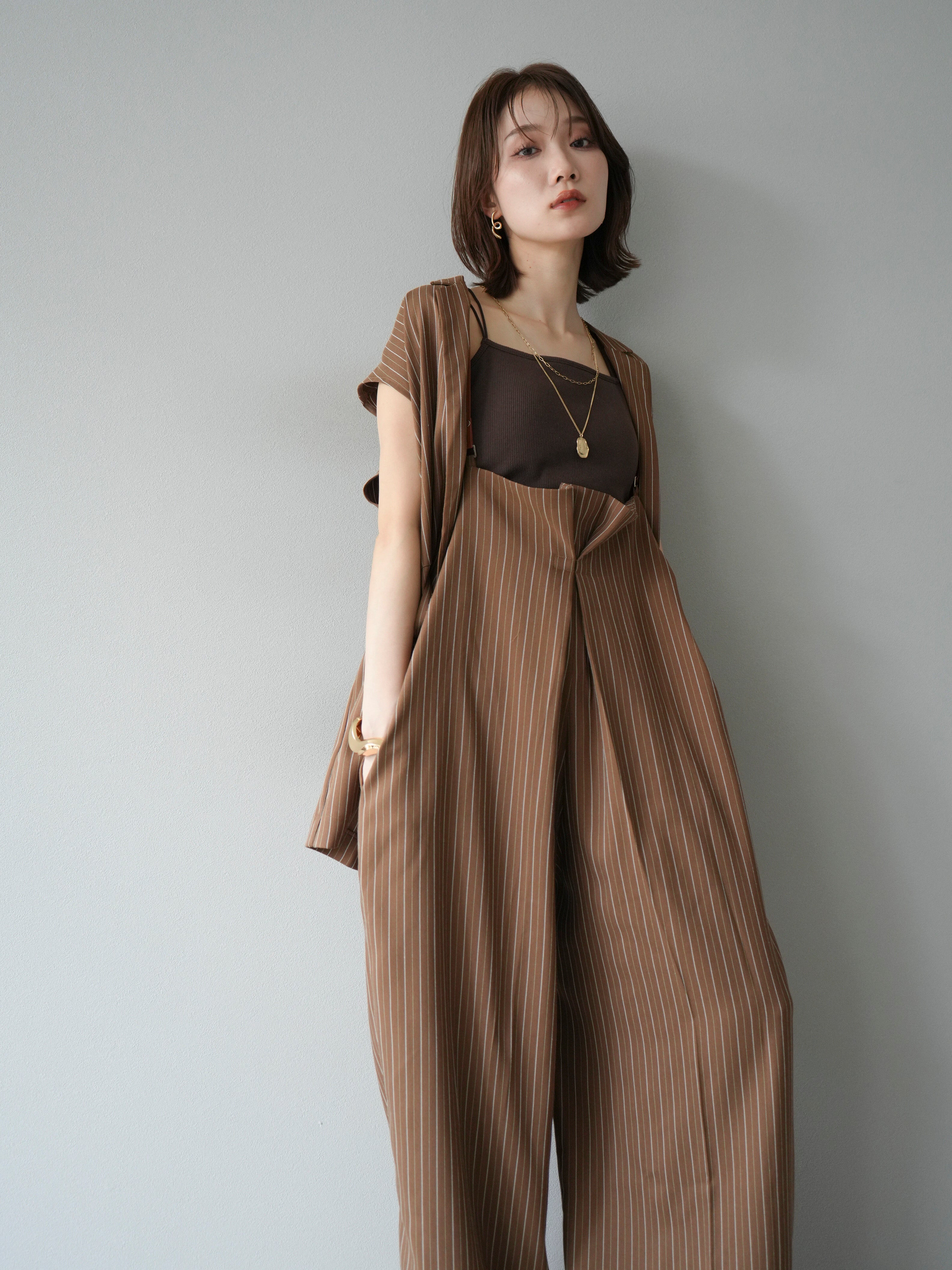 SET]ヘリンボーンストライプジレ+ヘリンボーンストライプサロペット