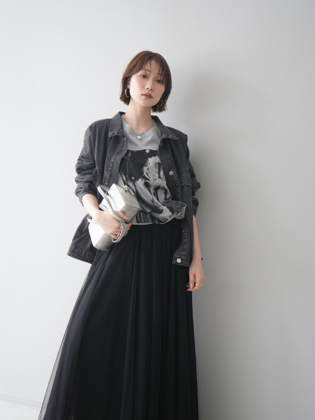 [SET]ルーズシルエットデニムジャケット+チュールボリュームスカート(2set)
