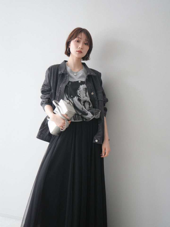 [SET]ルーズシルエットデニムジャケット+チュールボリュームスカート(2set)