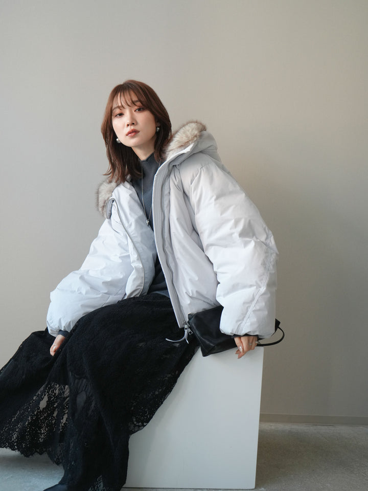 [予約]フードファーショートダウンコート/lightgray