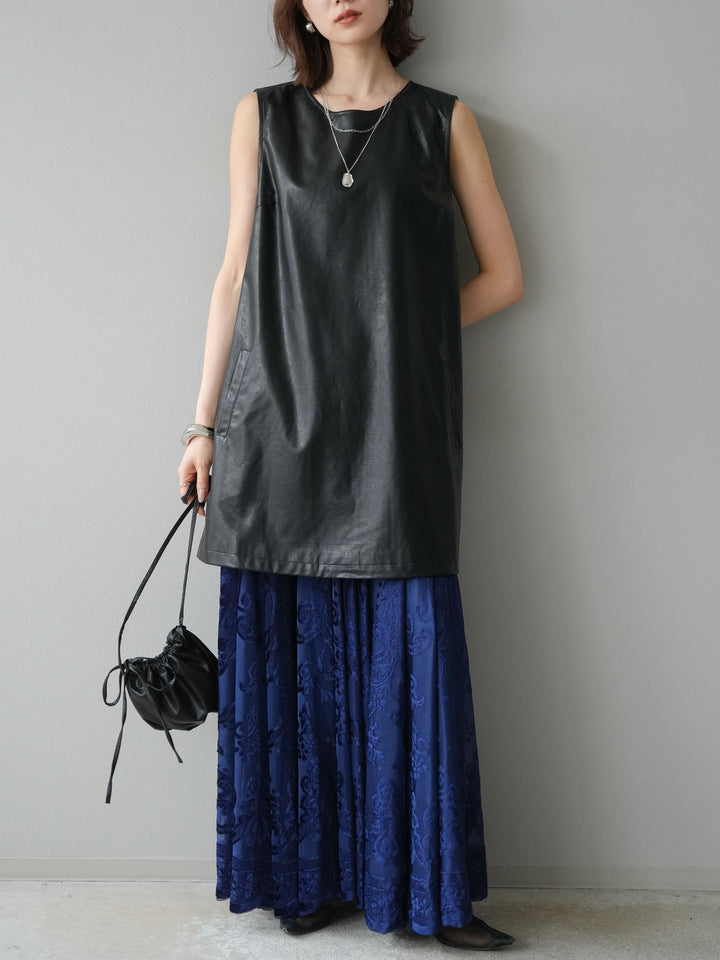 [予約]ショルダーポーチ付レザーミニワンピース/ブラック