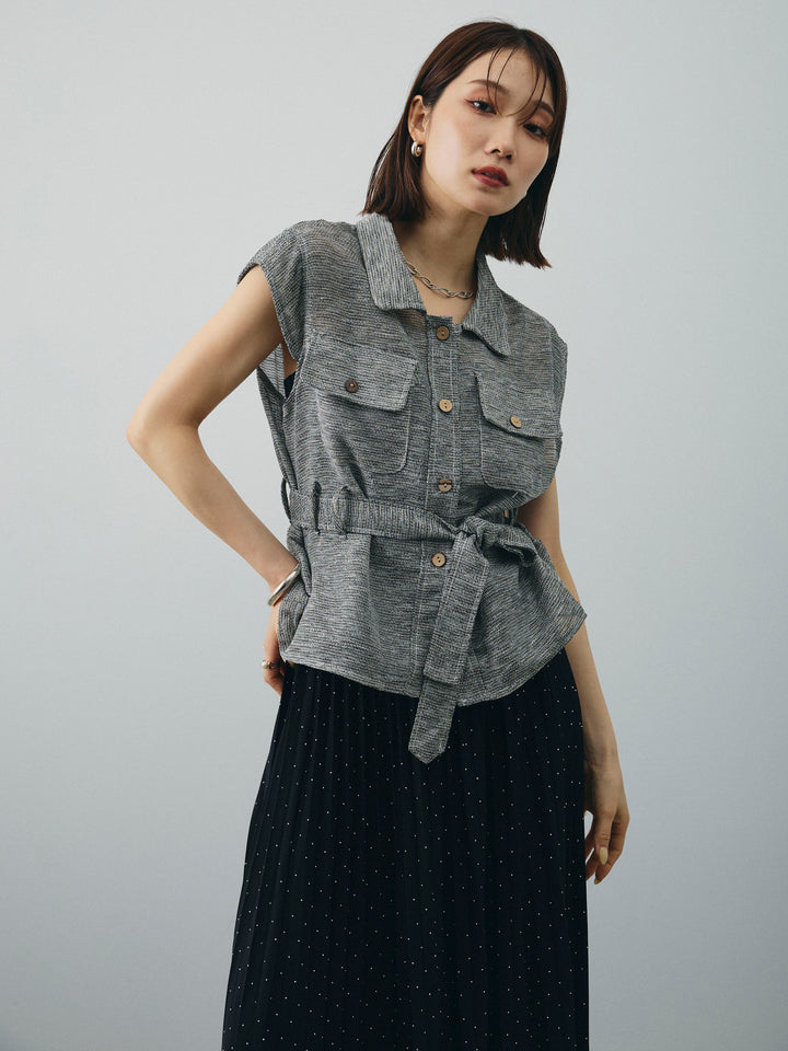 [予約]ミックスヤーンメッシュブラウス/ブラック