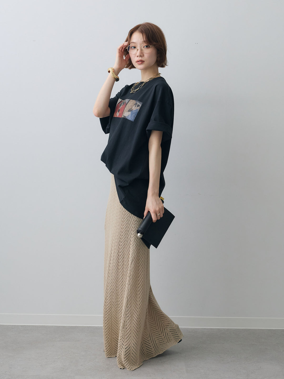 [SET]スリードッグフォトボックスTEE+クロシェシアーセミフレアスカート(2set)