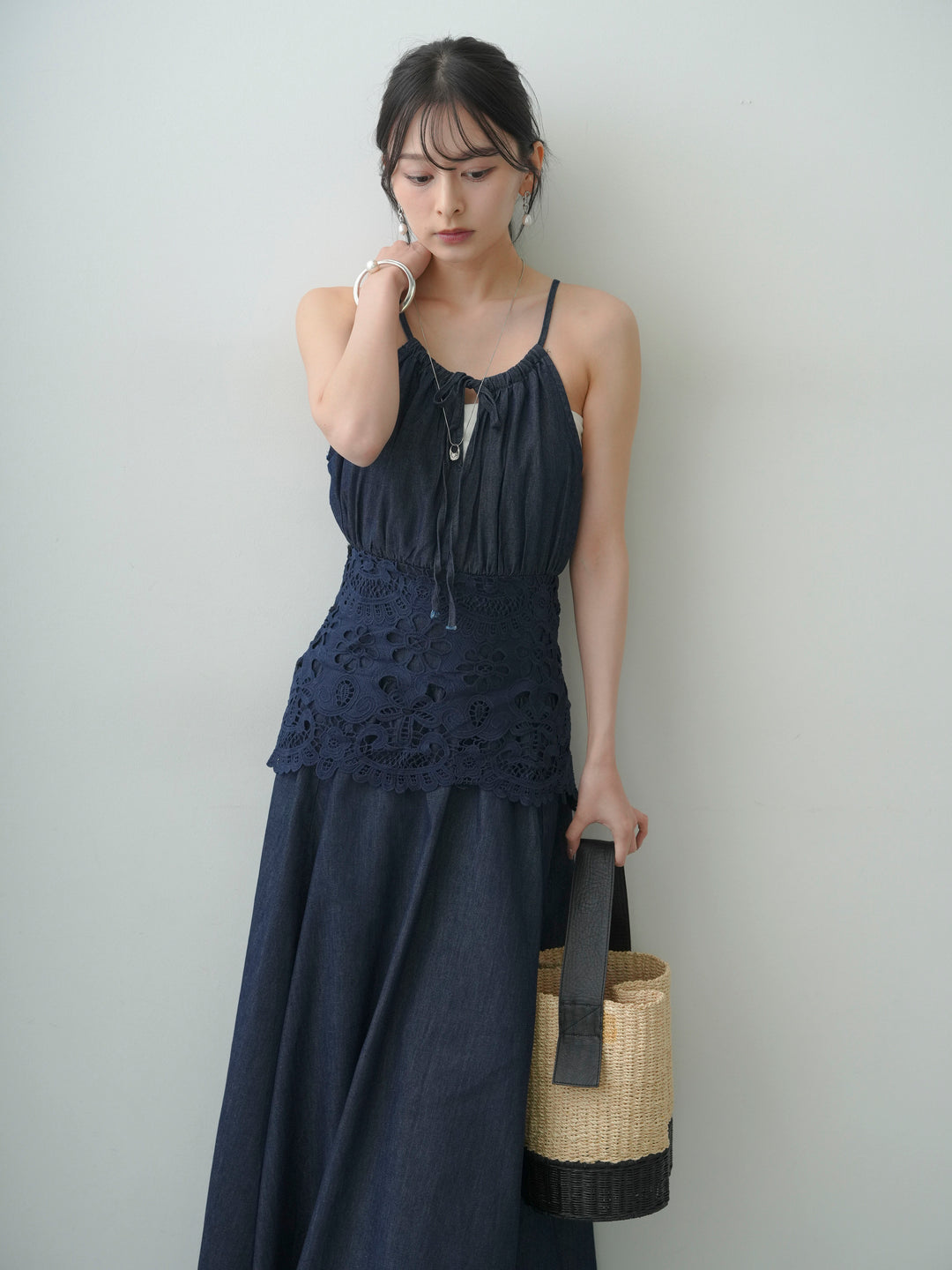 [予約]ウエストレースフレアキャミワンピース/blue