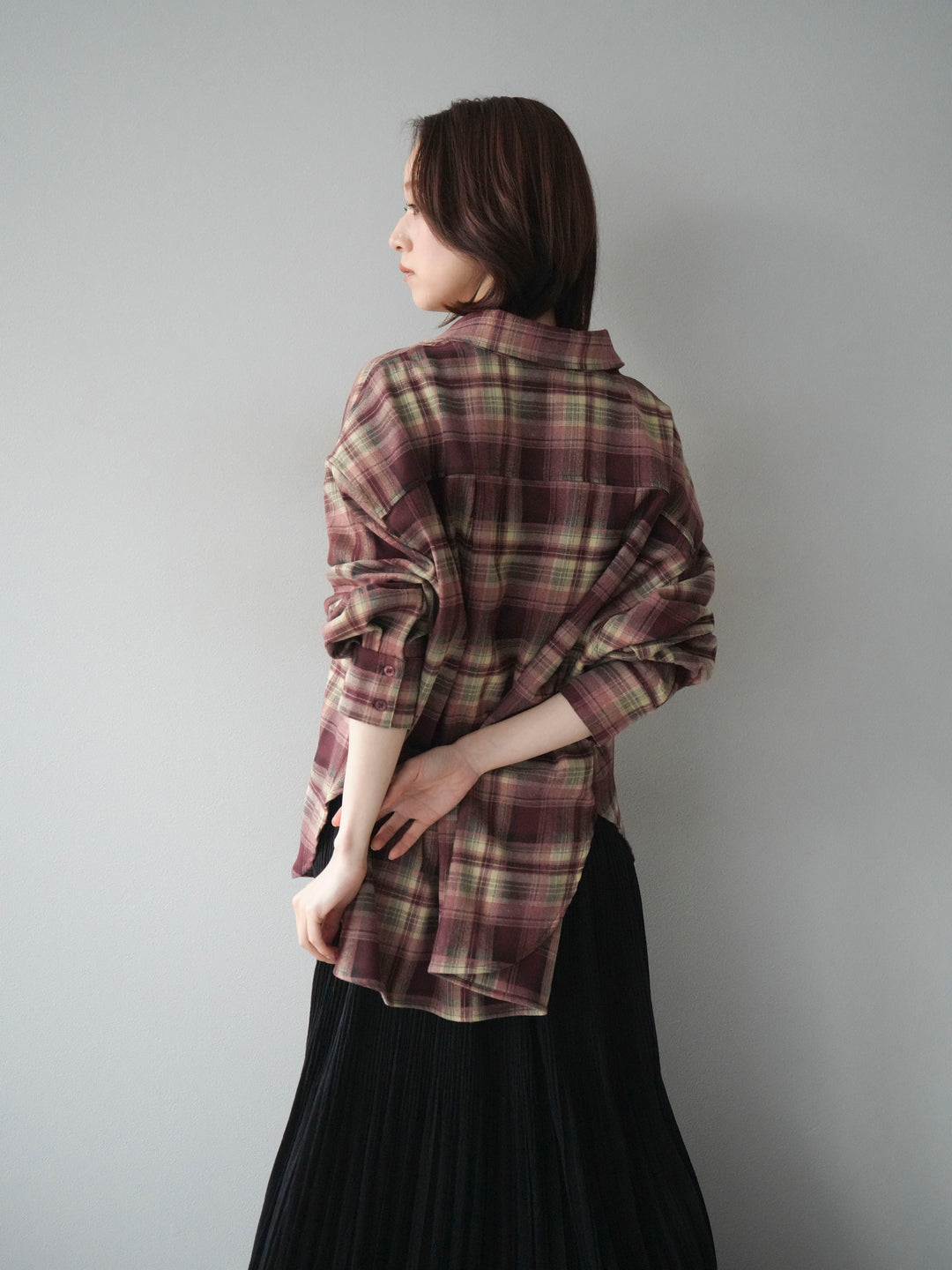 [予約]マルチウェイチェックシャツ/bordeauxbeige