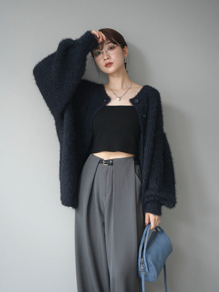 [預購] 圓領隨機毛絨開襟衫/藏青