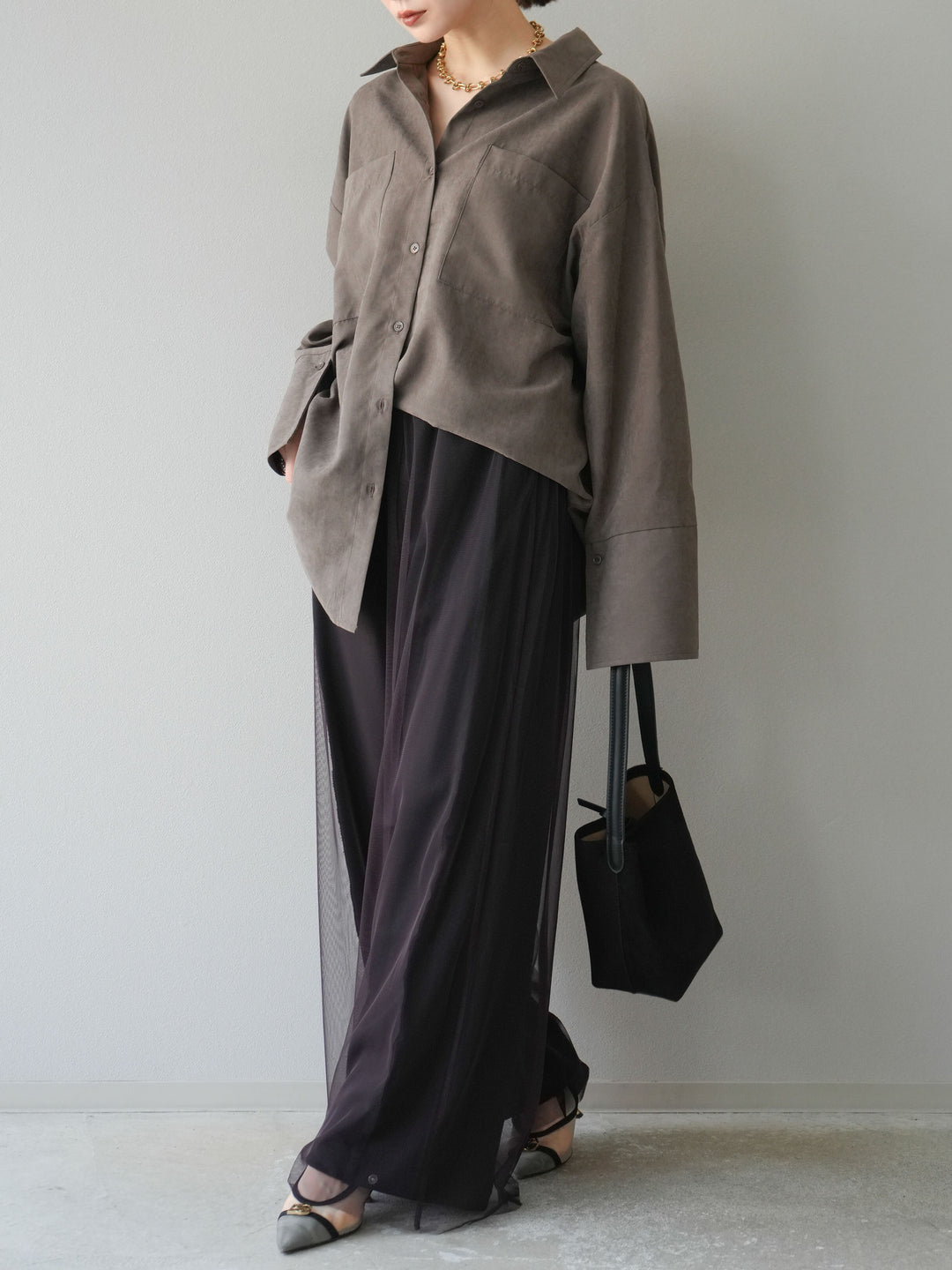 [予約]スエードライクBIGカフスオーバーシャツ/ブラウン