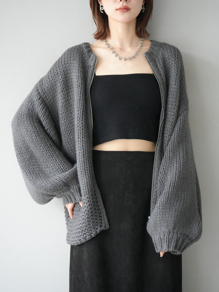 [予約]ロービングケーブルオーバーZIPニットカーディガン/チャコール
