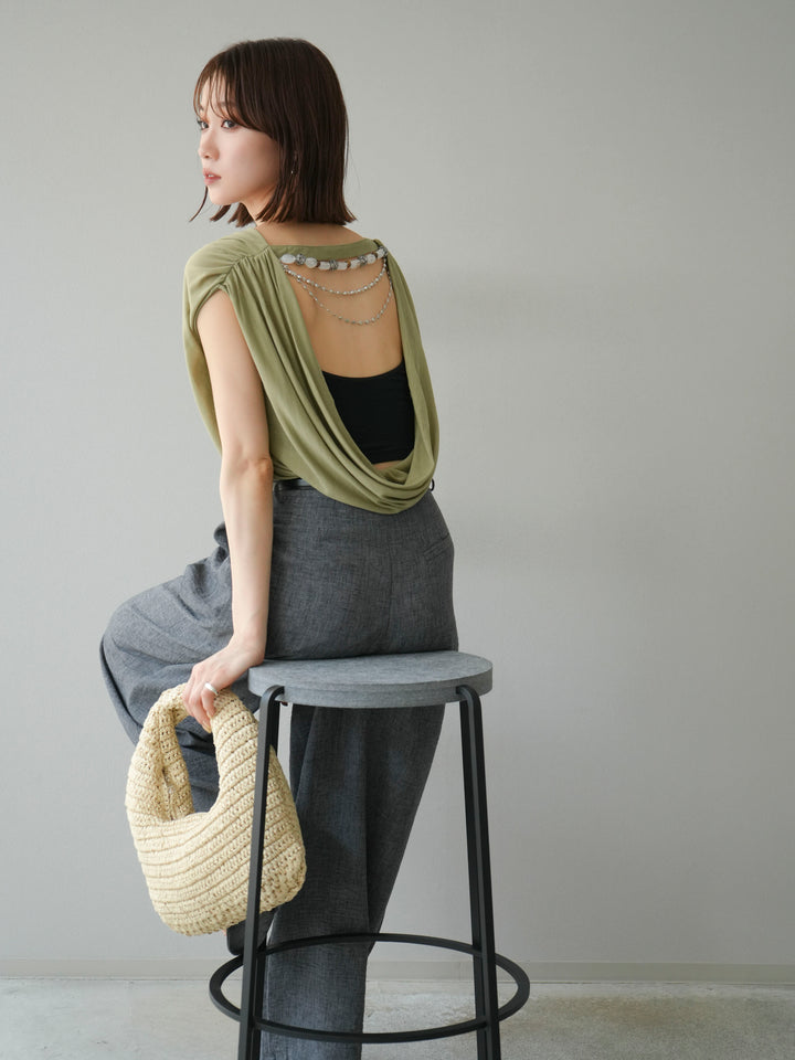 【預購】串珠鏈垂墜上衣/卡其色