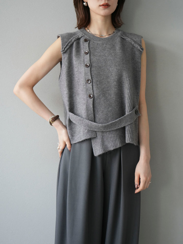 [予約]レイヤードボタンニットベスト/グレー