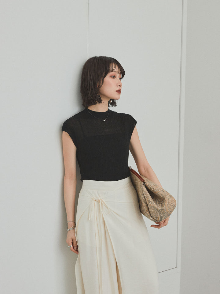 [予約]フレンチスリーブシアーニットトップス/ブラック