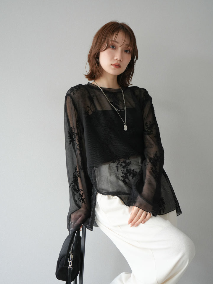 [予約]刺繍シアープルオーバー/ブラック