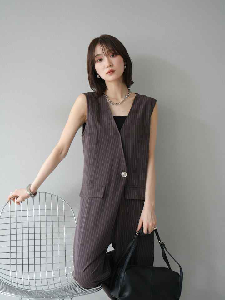 [予約]ストライプラップデザインオールインワン/ブラウン
