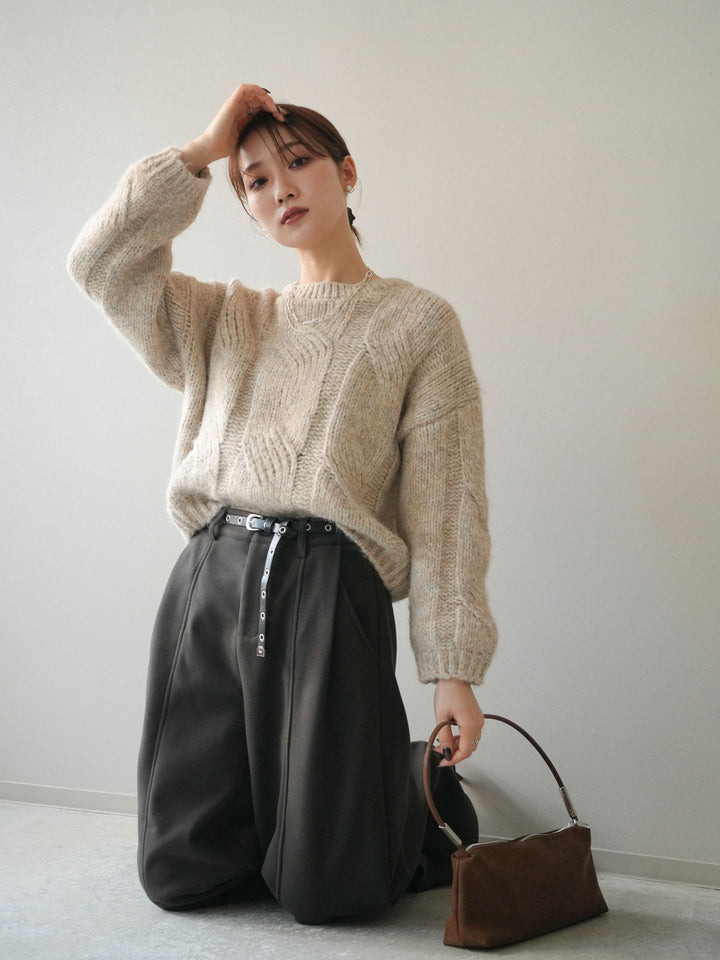 [予約]ワイドケーブルミックスニットプルオーバー/ivory